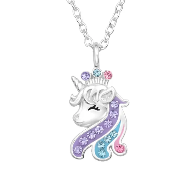 eenhoorn kristal ketting in zilver met hanger in zilver - Little Ones