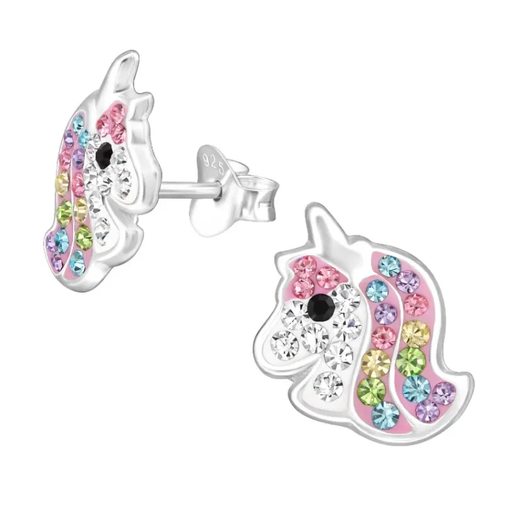 eenhoorn roze kinder oorbellen in zilver - Little Ones