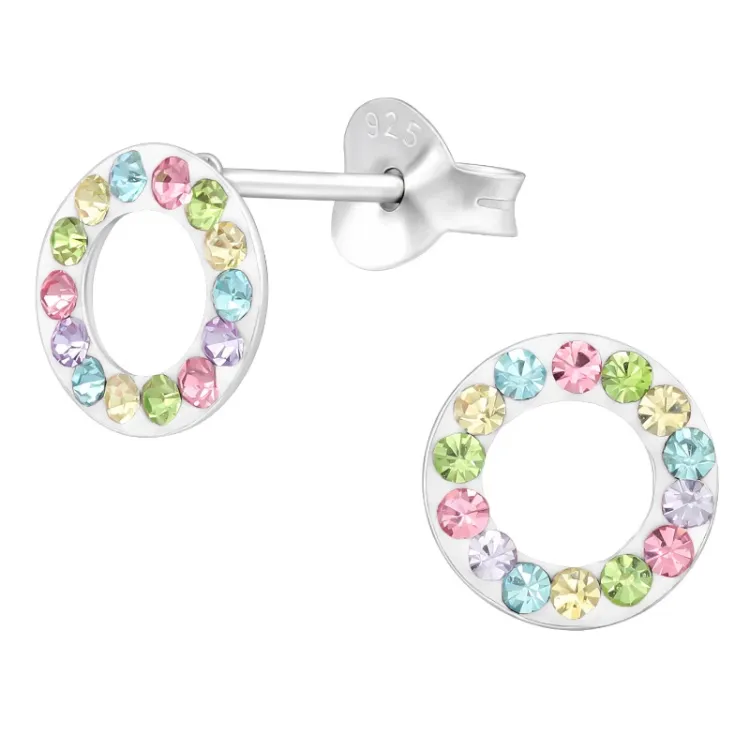 8 mm multikleurige kristal oorsteker in zilver - Little Ones