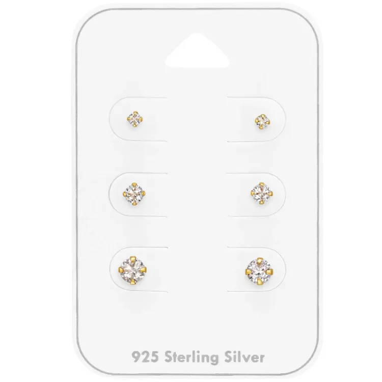 2 x 3 x 4 mm zirkoon oorsteker in verguld zilver