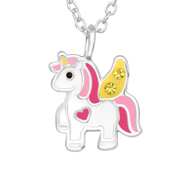 eenhoorn geel ketting in zilver - Little Ones