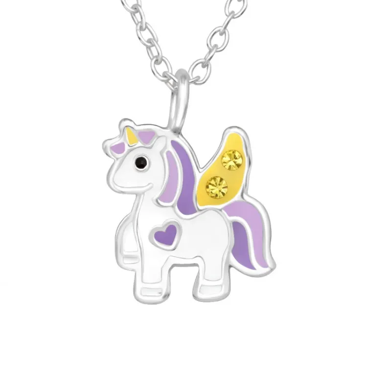 eenhoorn paarse ketting in zilver - Little Ones