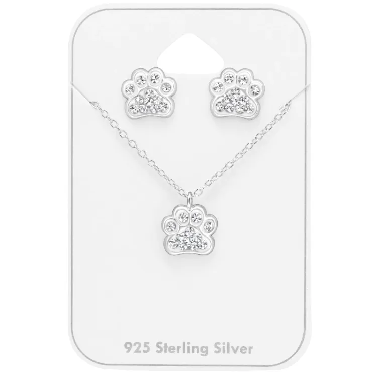 poot witte kristal set met oorbellen en ketting in zilver - Little Ones
