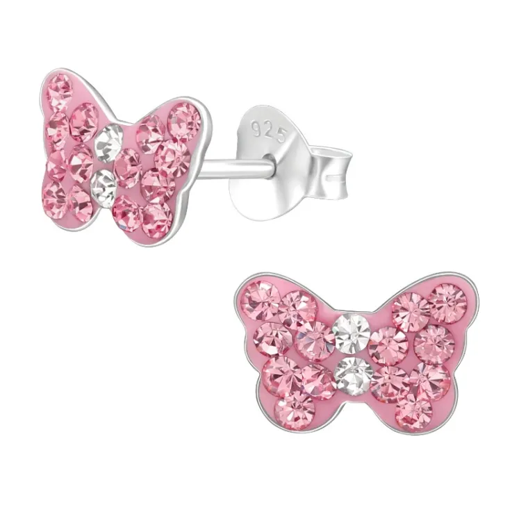 vlinder roze kinder oorbellen in zilver - Little Ones