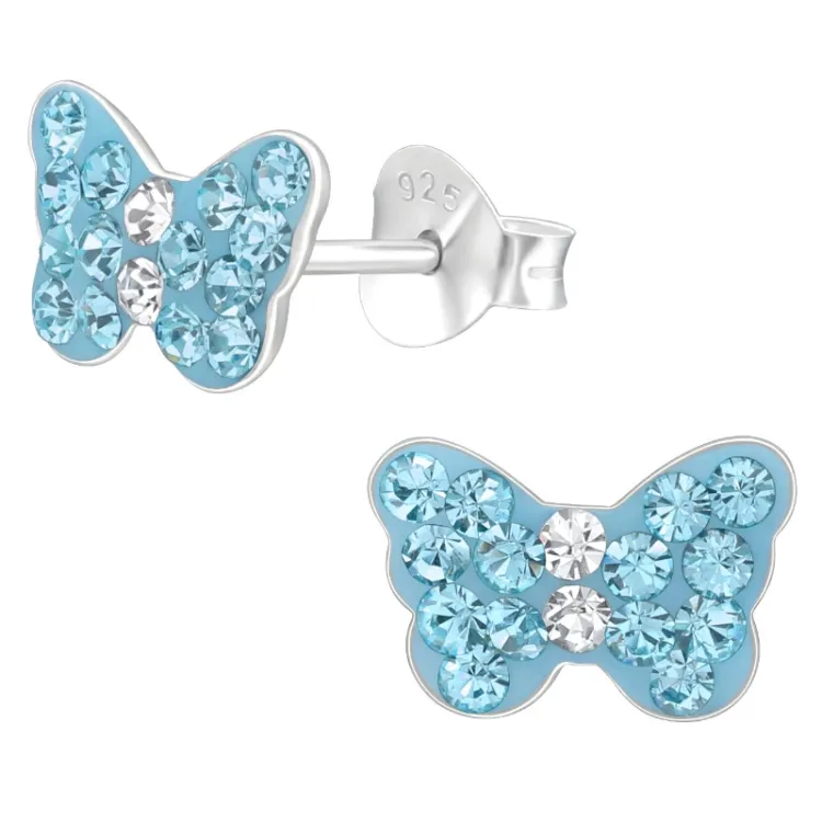 vlinder blauwe set met oorbellen en ketting in zilver - Little Ones