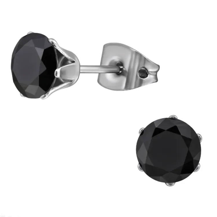 6 mm zwart zirkoon oorsteker in titanium
