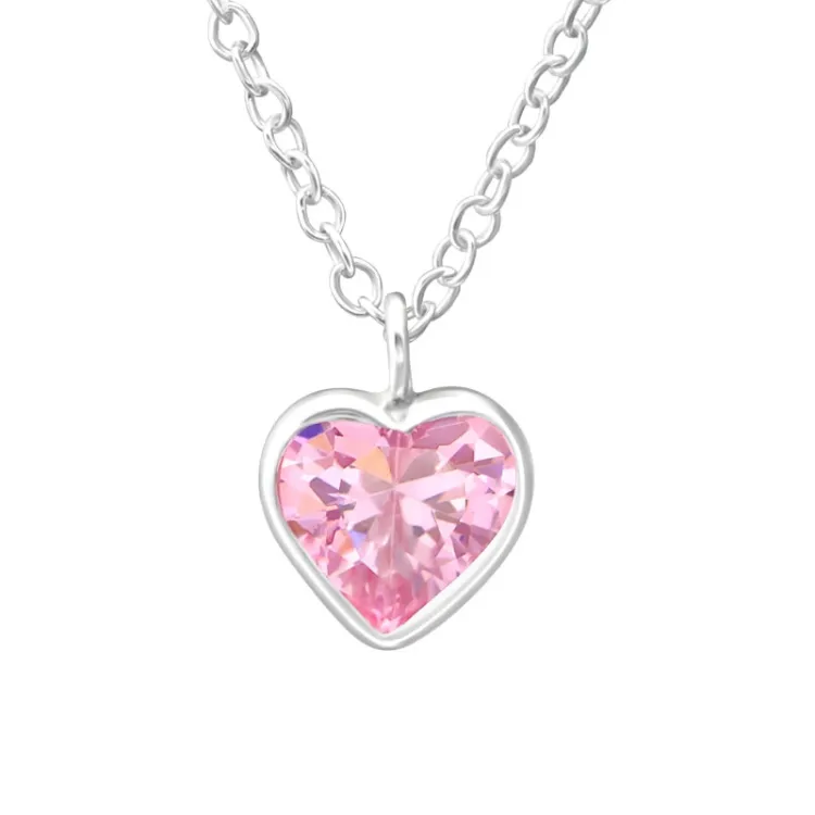 hart roze zirkoon ketting in zilver - Little Ones
