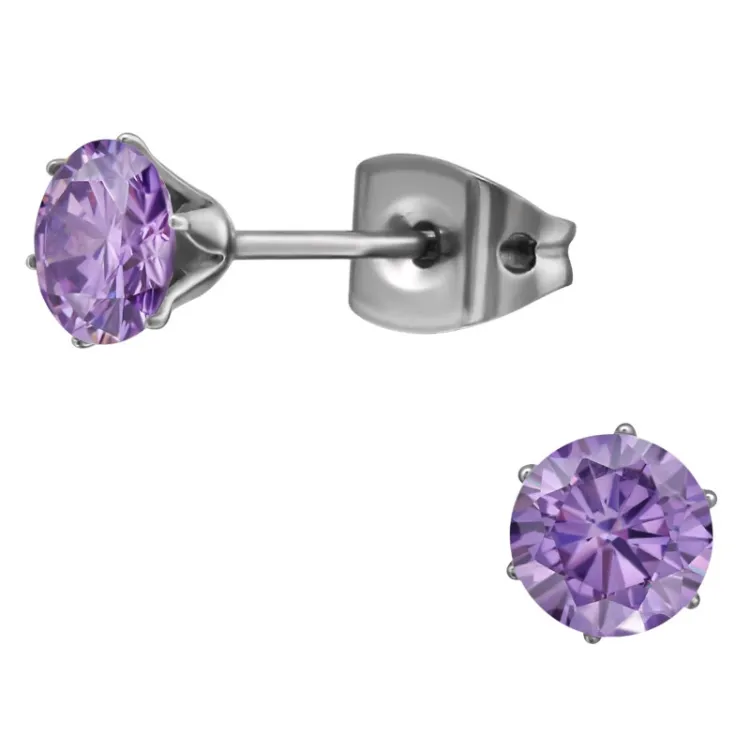 5 mm paarse zirkoon oorsteker in titanium - Little Ones
