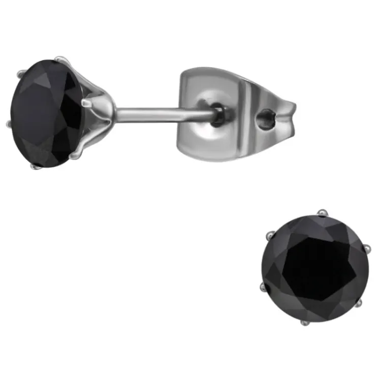 5 mm zwart zirkoon oorsteker in titanium - Little Ones