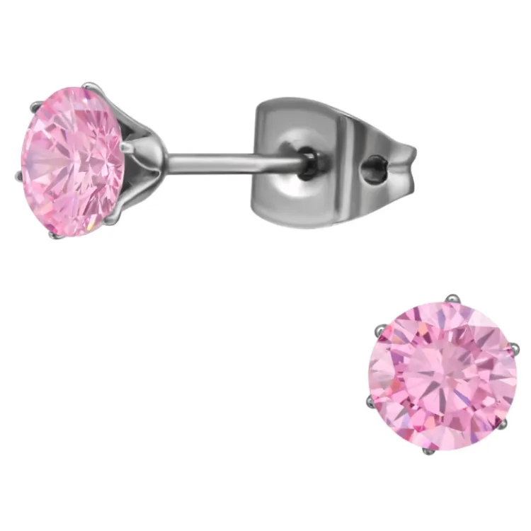 5 mm pink zirkoon oorsteker in titanium - Little Ones