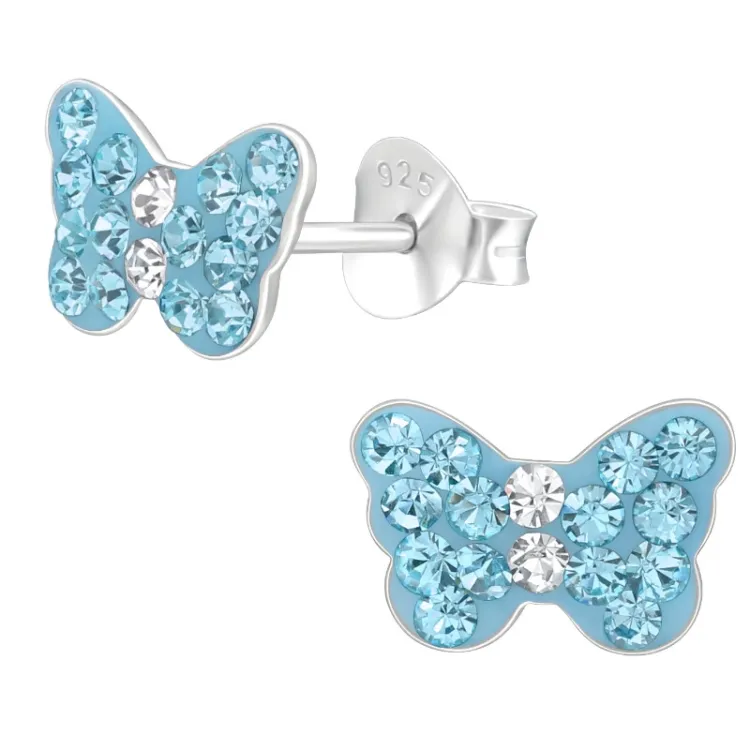 vlinder blauwe kinder oorbellen in zilver - Little Ones