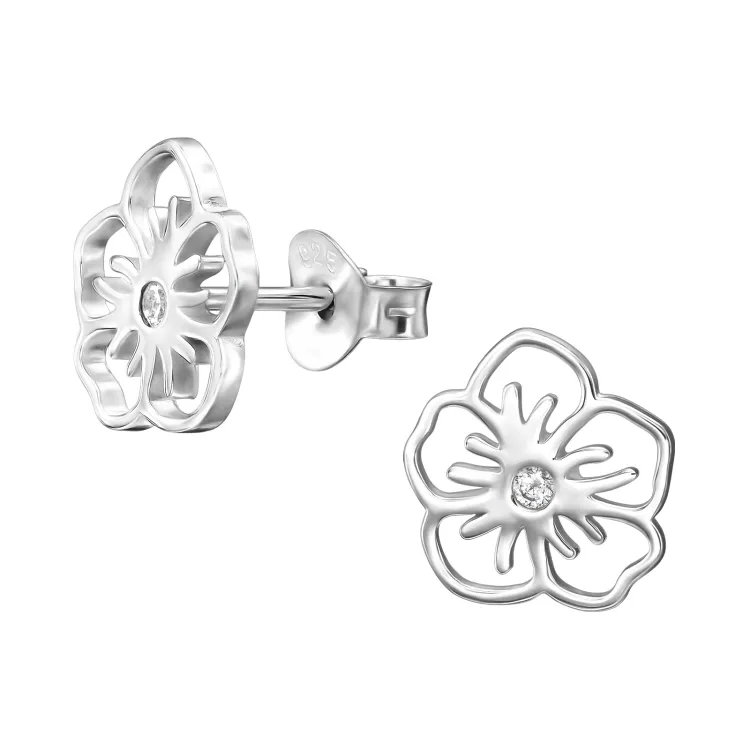 bloem zirkoon oorbellen in zilver