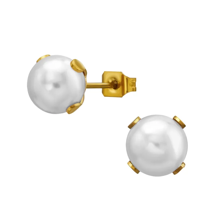 8 mm parel solitaire oorbel in verguld staal