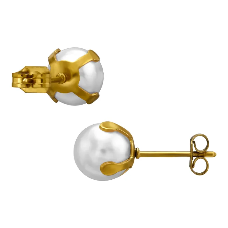 8 mm parel solitaire oorbel in verguld staal