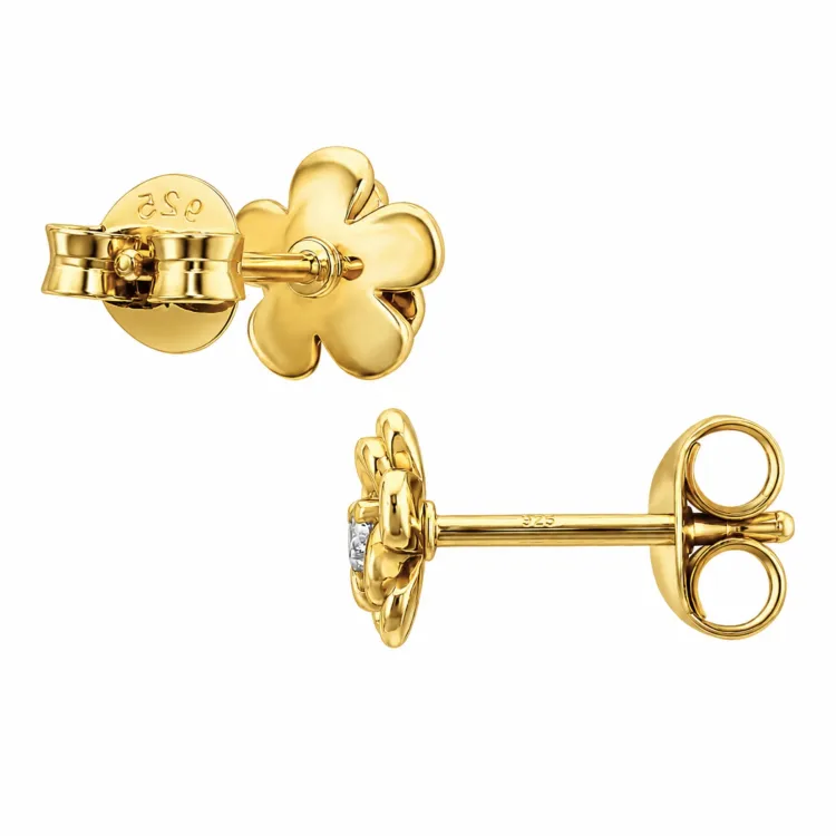 bloem oorsteker in verguld sterlingzilver met lab grown diamant 