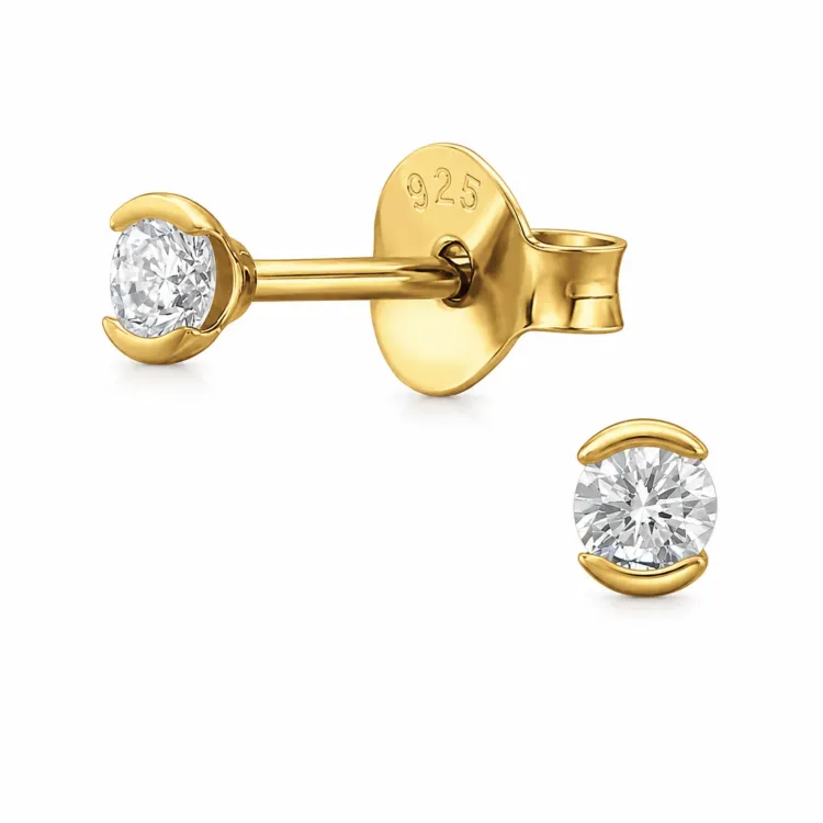oorsteker in verguld sterlingzilver met lab grown diamant 