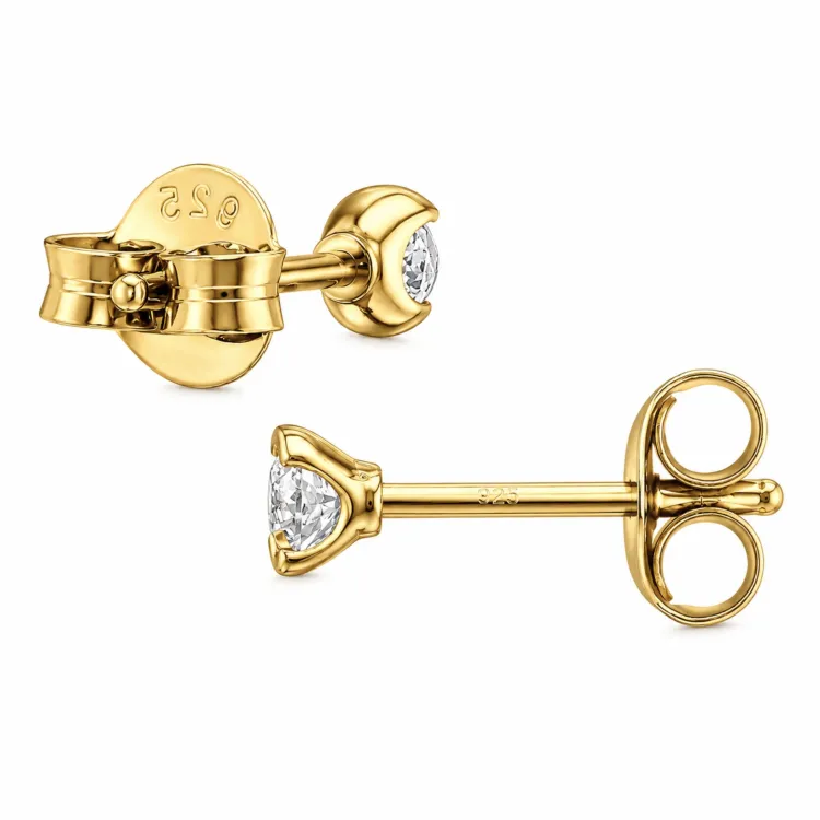 oorsteker in verguld sterlingzilver met lab grown diamant 