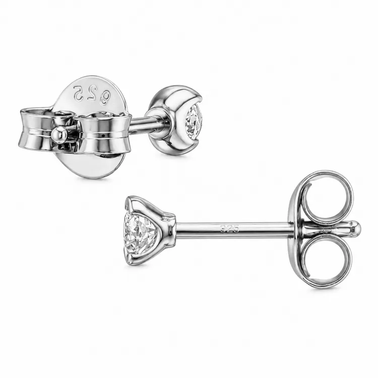 oorsteker in gerodineerd zilver met lab grown diamant 