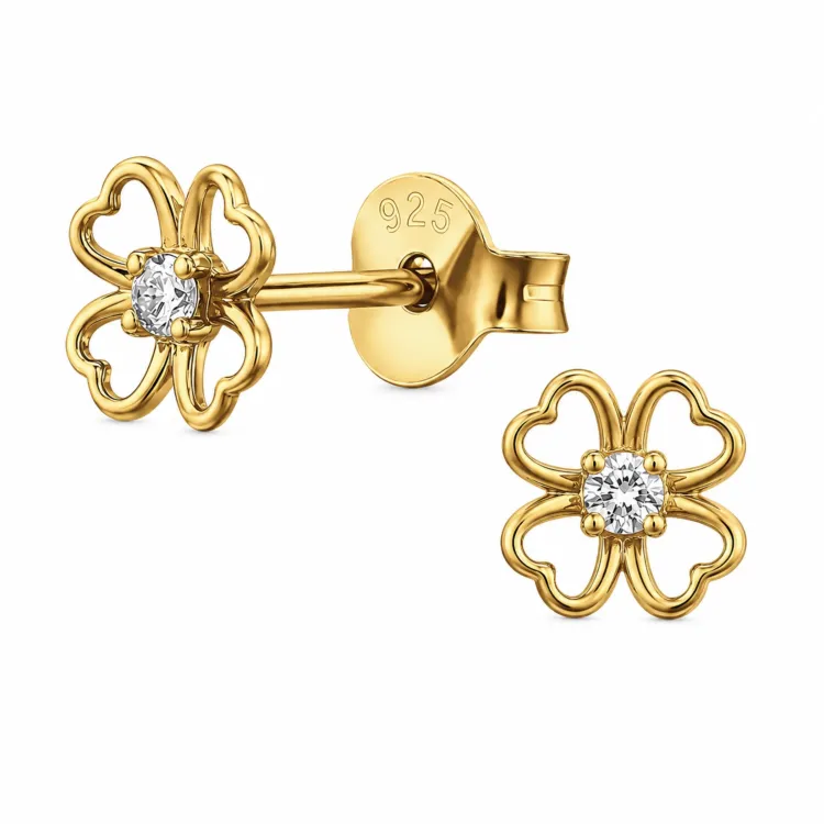 bloem oorsteker in verguld sterlingzilver met lab grown diamant 