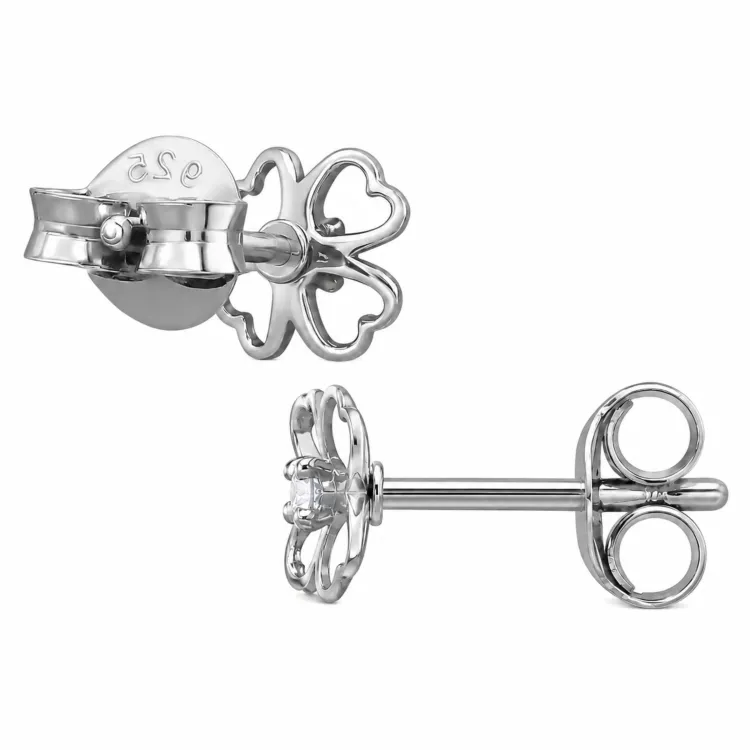 bloem oorsteker in gerodineerd zilver met lab grown diamant 