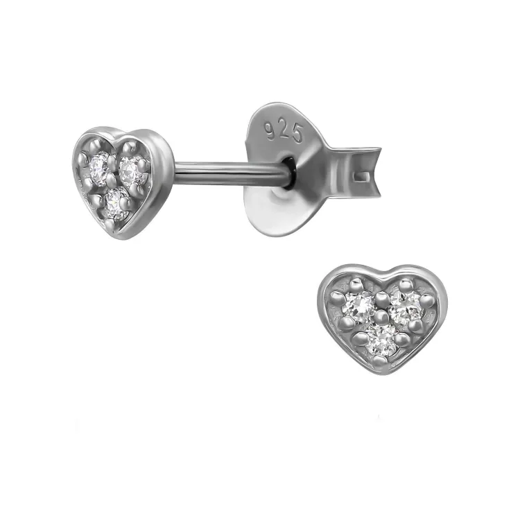 hart oorsteker in gerodineerd zilver met lab grown diamant 