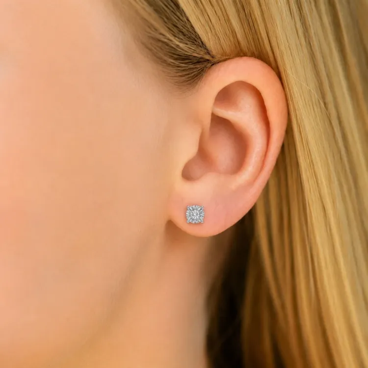 solitaire oorbel in gerodineerd zilver met lab grown diamant 