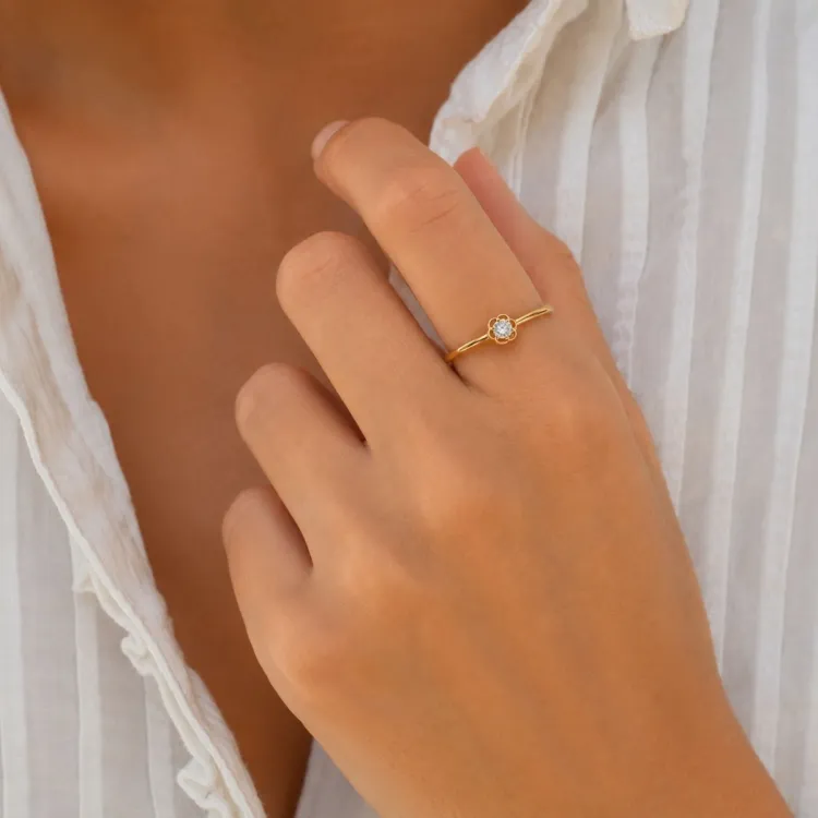 bloem lab grown diamant ring in verguld sterlingzilver