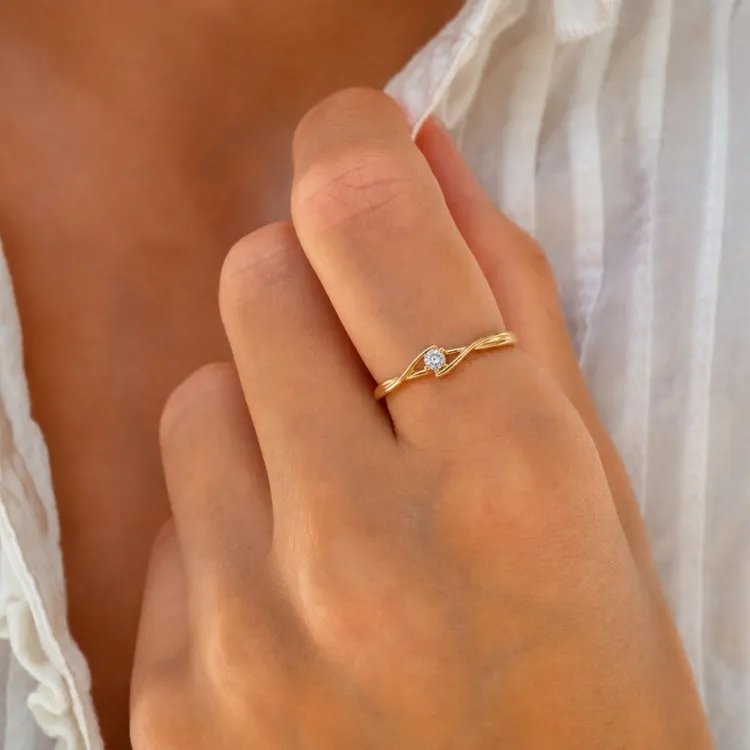 lab grown diamant solitaire ring in verguld sterlingzilver