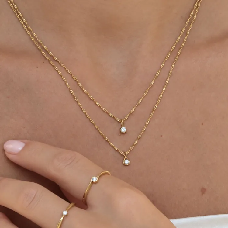 45 cm ketting met lab grown diamant hanger in verguld zilver 0,11 ct