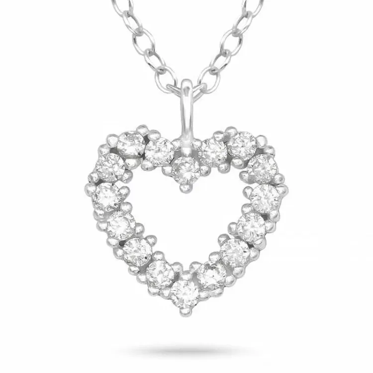 hart zirkoon ketting in zilver met hanger in zilver