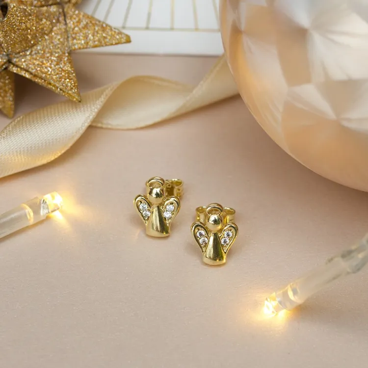 engel zirkoon oorsteker in 9 karaat goud met zirkoon - Gold Collection