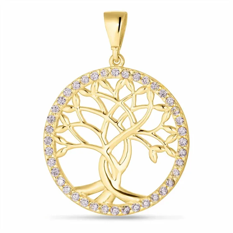 20 mm boom van het leven zirkoon hanger in 9 karaat goud - Gold Collection