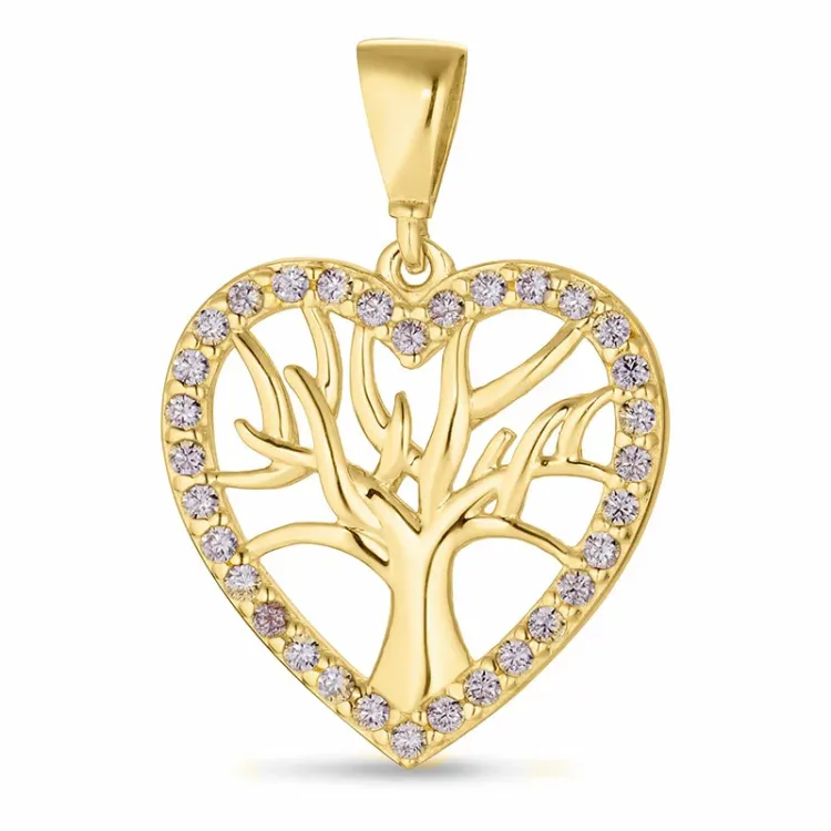 hart boom van het leven zirkoon hanger in 9 karaat goud - Gold Collection