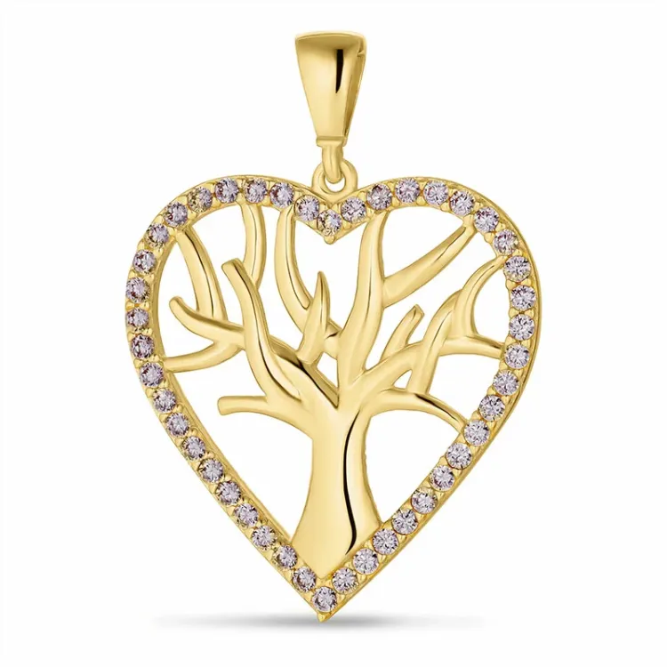 hart boom van het leven zirkoon hanger in 9 karaat goud - Gold Collection