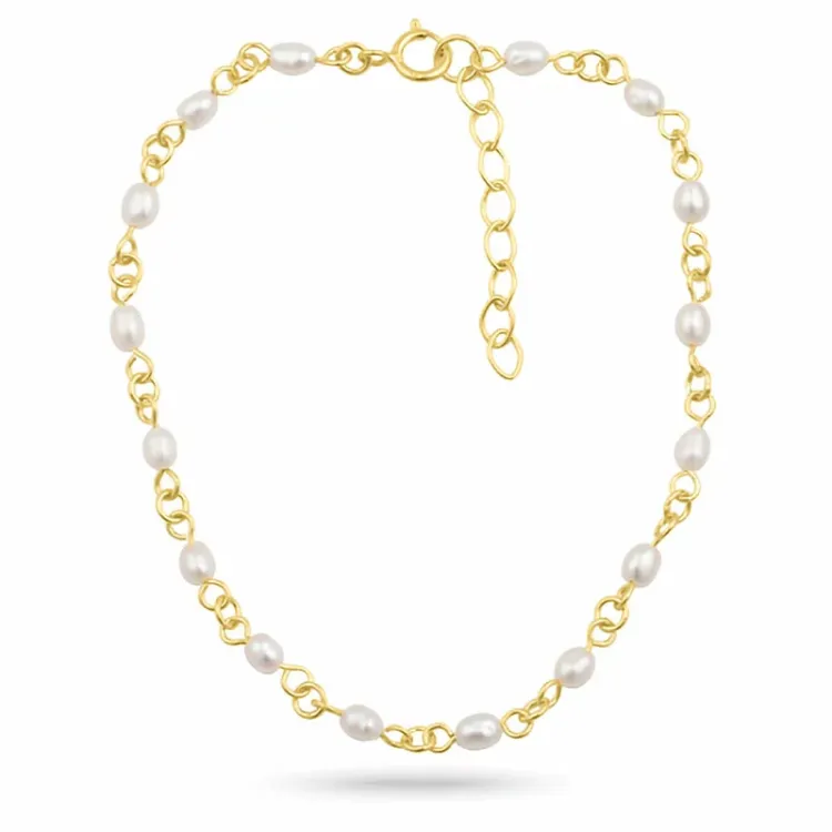 parel armband in verguld sterlingzilver met hanger in verguld sterlingzilver