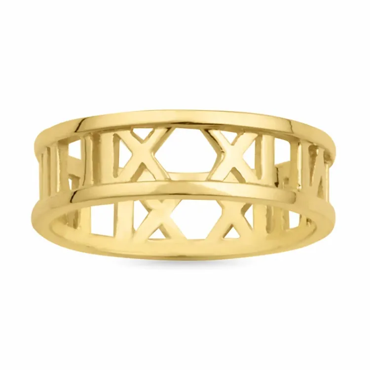 Romeinse cijfers ring in verguld sterlingzilver