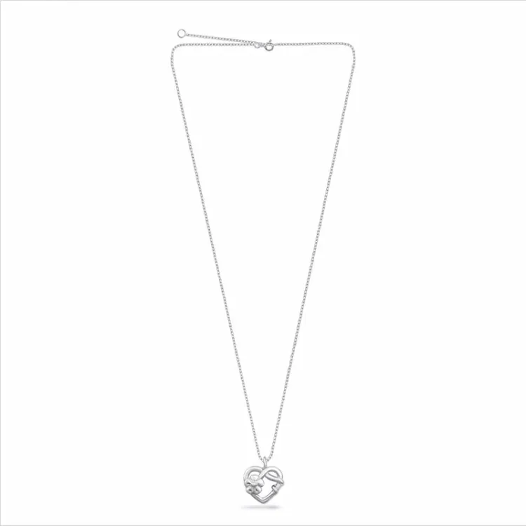 hart bloem ketting in zilver met hanger in zilver