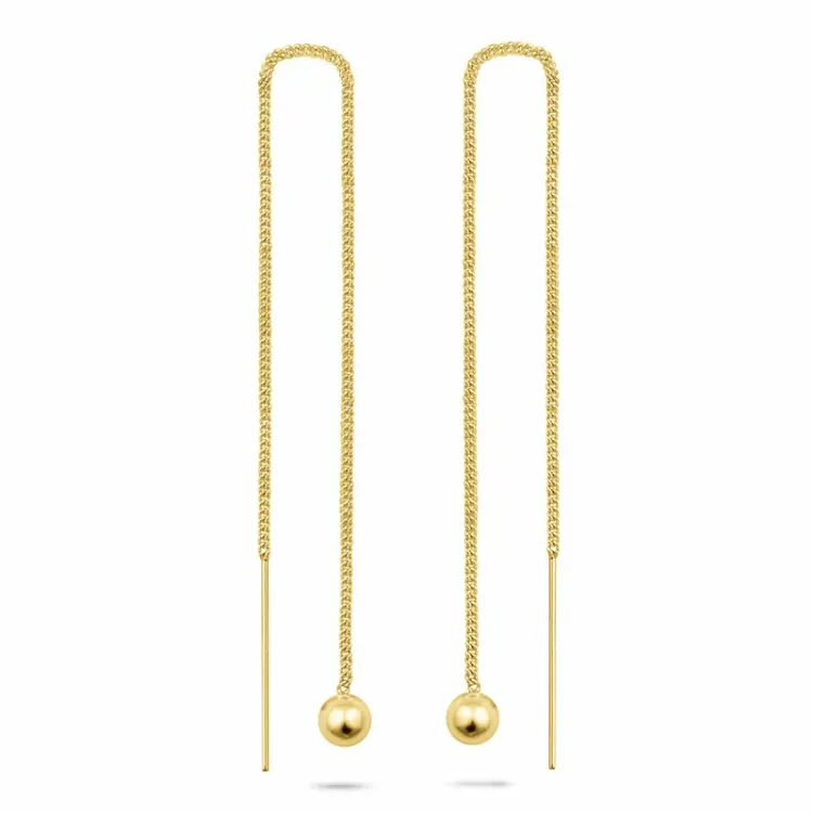 lange bolletje ketting oorbellen in verguld zilver