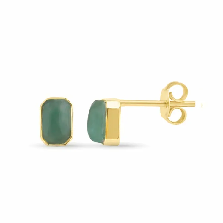 vierkant jadesteen oorsteker in verguld zilver - Loom Stones