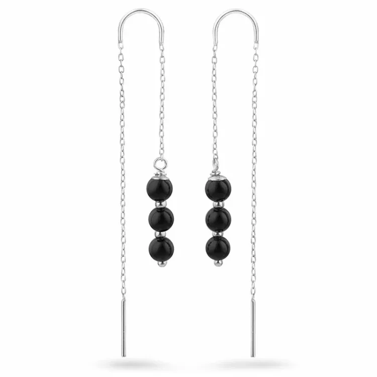 zwart onyx ketting oorbellen in zilver - Loom Stones