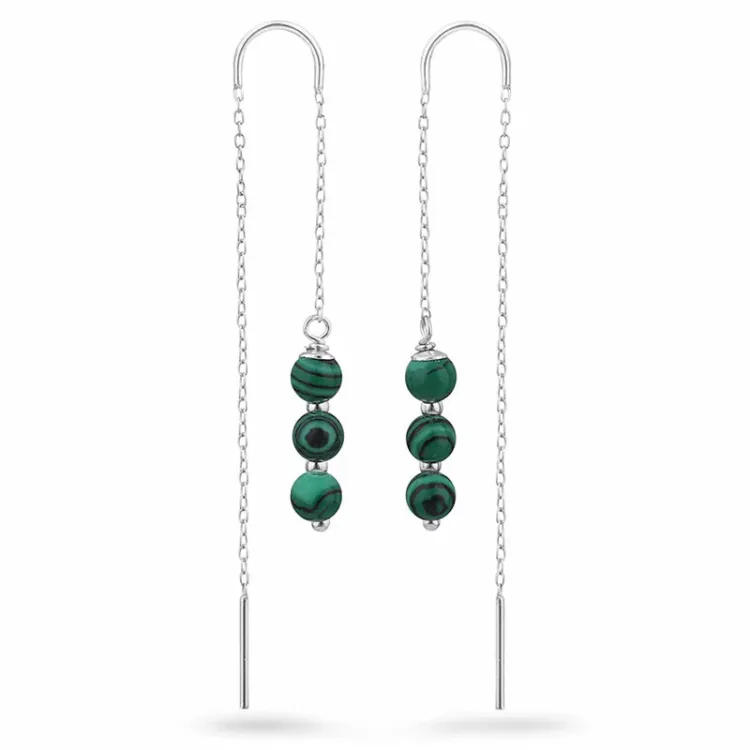malachiet ketting oorbellen in zilver - Loom Stones