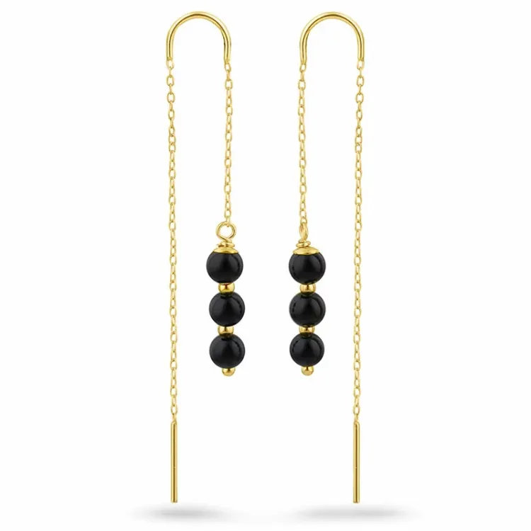 zwart onyx ketting oorbellen in verguld zilver - Loom Stones