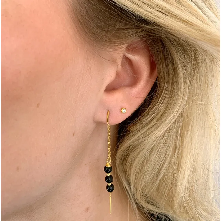 zwart onyx ketting oorbellen in verguld zilver - Loom Stones