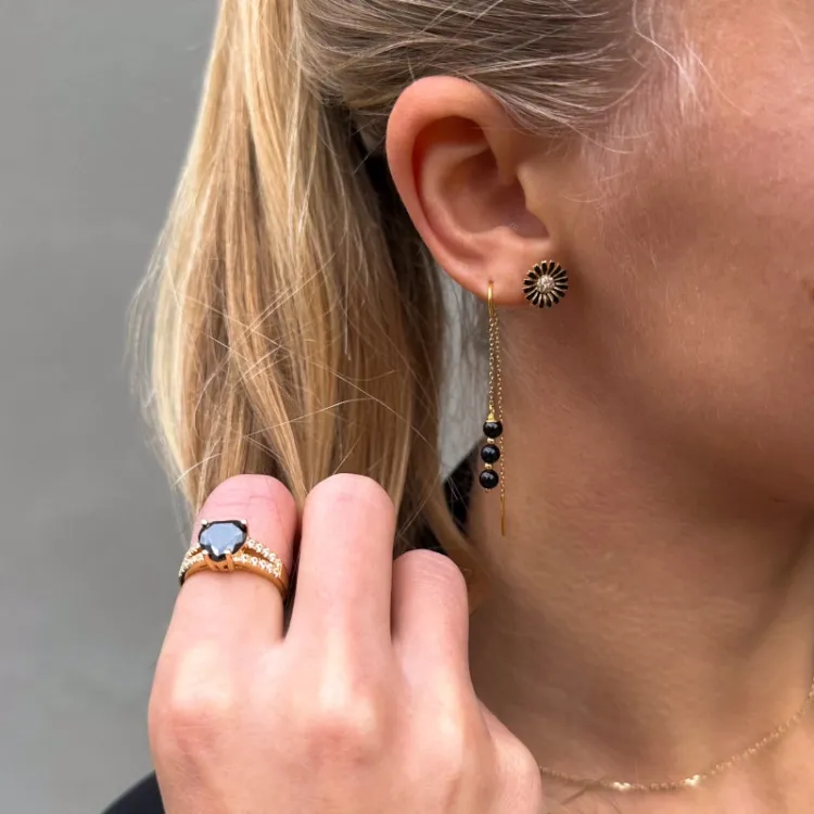 zwart onyx ketting oorbellen in verguld zilver - Loom Stones