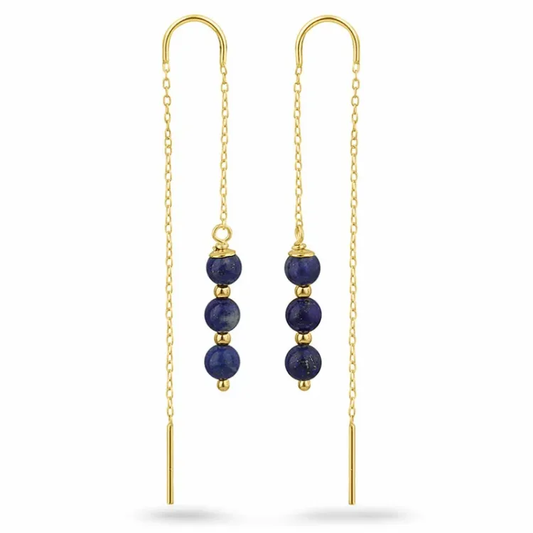 lazuursteen ketting oorbellen in verguld zilver - Loom Stones