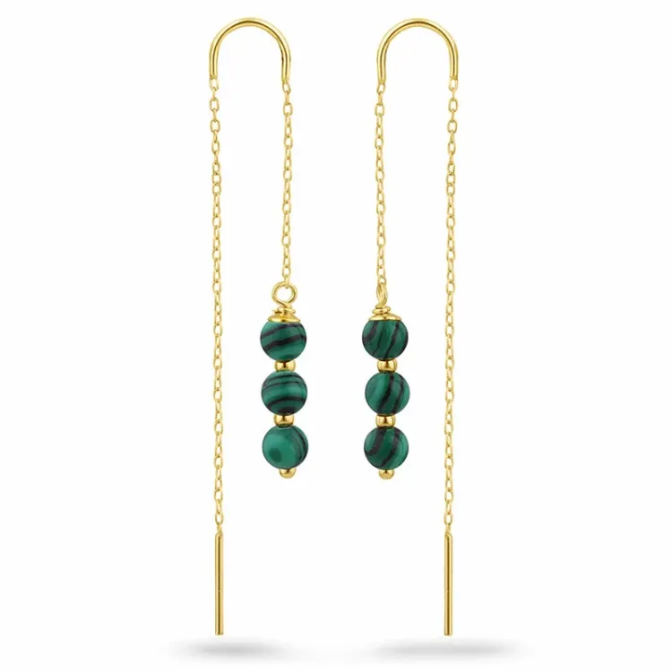 malachiet ketting oorbellen in verguld zilver - Loom Stones