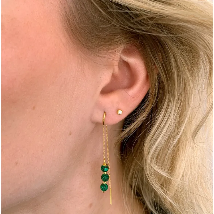 malachiet ketting oorbellen in verguld zilver - Loom Stones