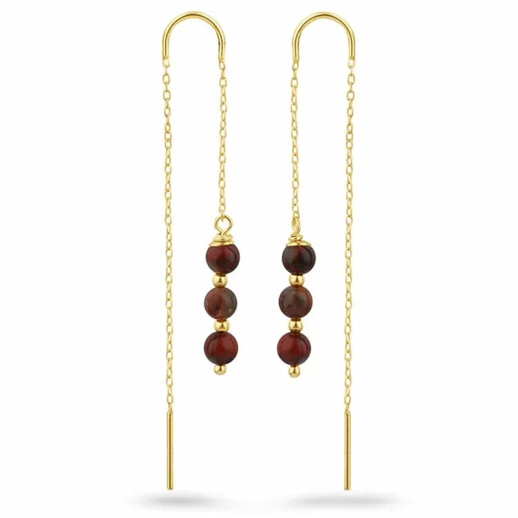 rode jasper ketting oorbellen in verguld zilver - Loom Stones