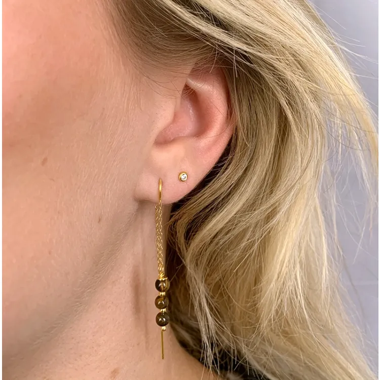 tijgeroog ketting oorbellen in verguld zilver - Loom Stones