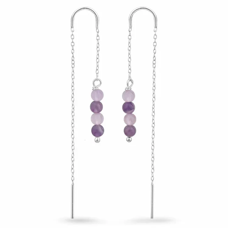 lavendelkleurige amethist ketting oorbellen in zilver - Loom Stones